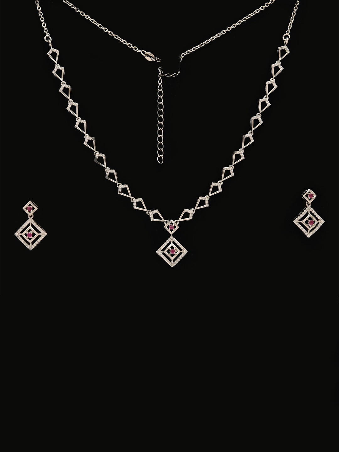 

925 SILLER Rhodium Plated 925 Pure Silver CZ Studded Jewellery Set