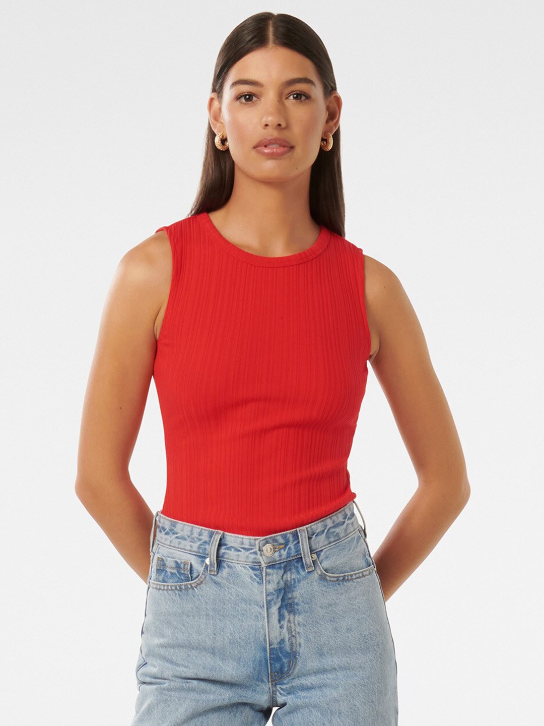 

Forever New Jeanne Ribbed Sleeveless Tank Top, Red