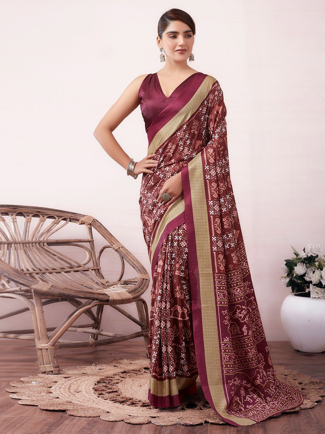 

KALINI Ethnic Motifs Art Silk Saree, Brown