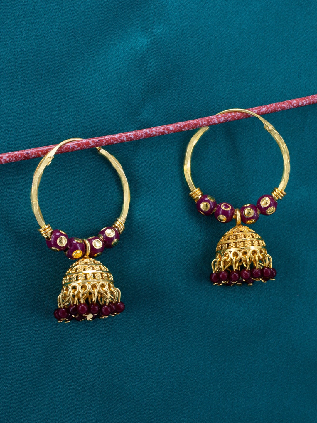 

PRIVIU Gold-Plated Dome Shaped Jhumkas Earrings