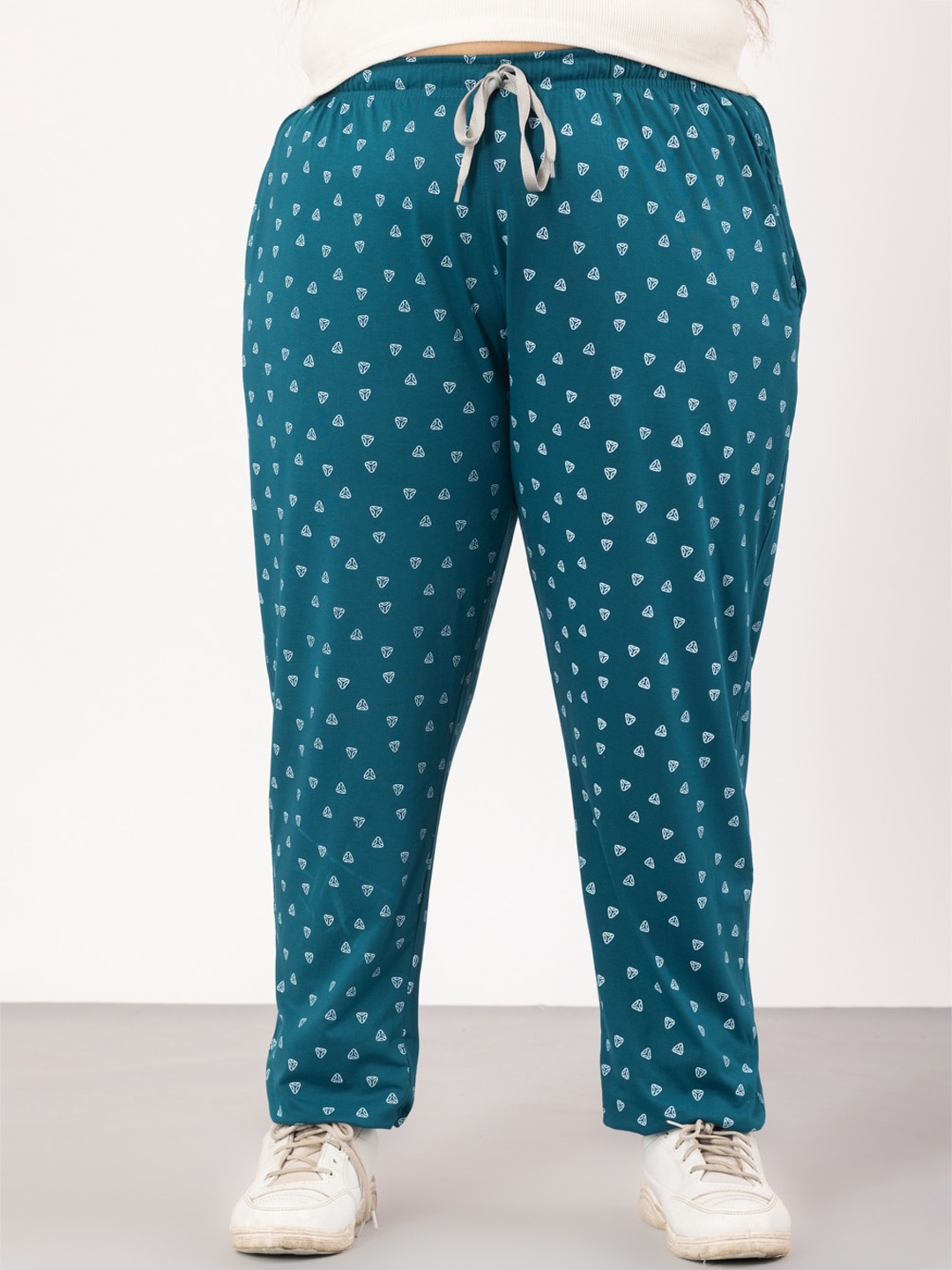 

CUPID Plus Size Geometric Printed Cotton Track Pants, Teal