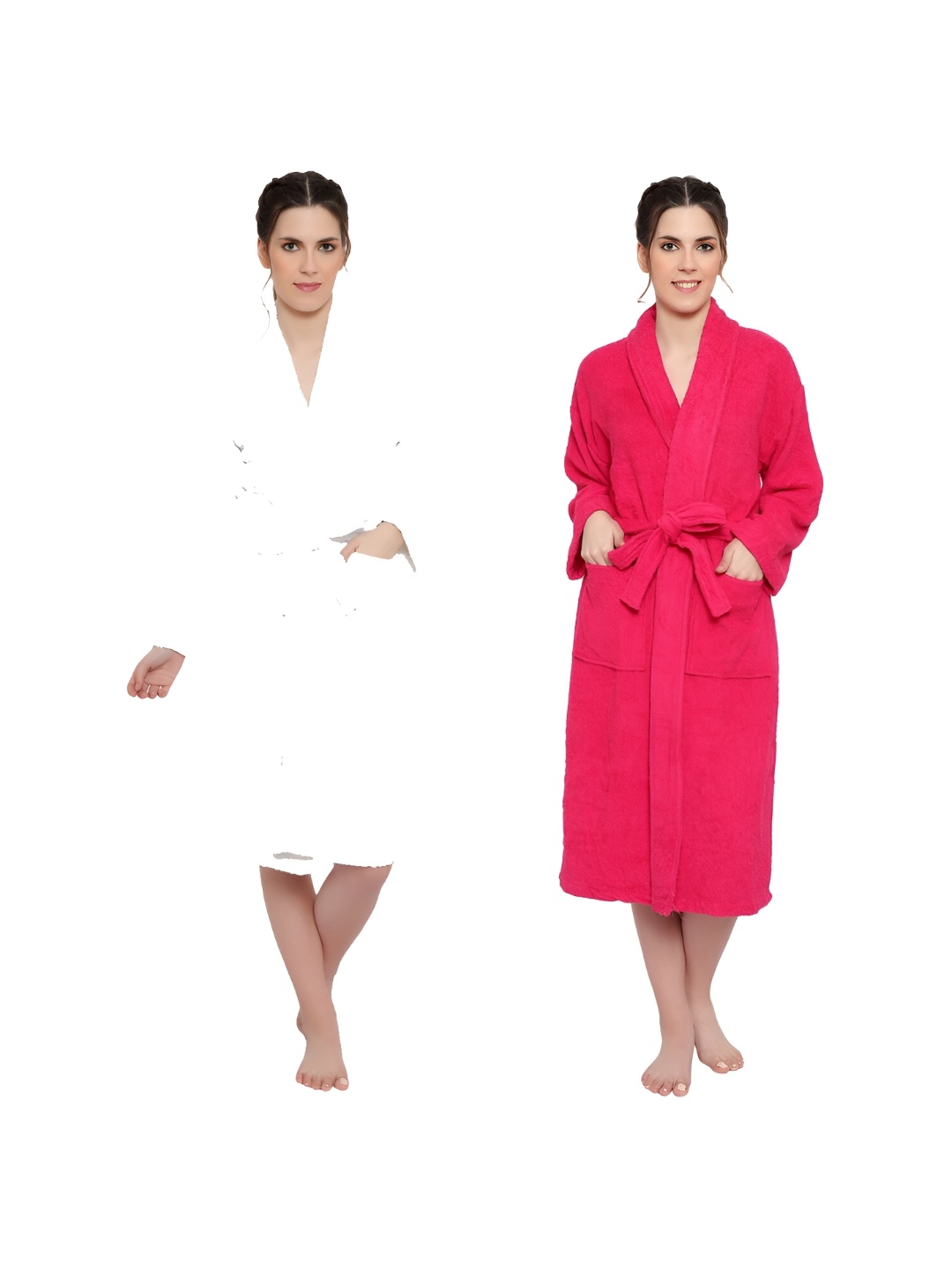 

cotton trendy Pink & White Pack Of 2 Pure Cotton Bath Robes