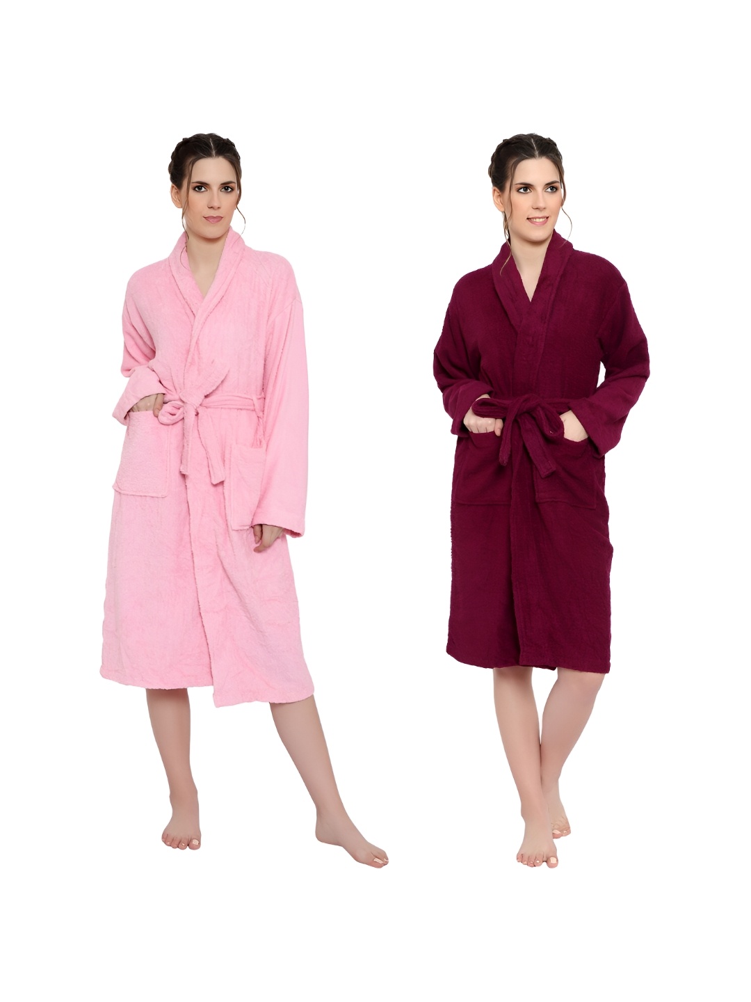 

cotton trendy Pink & Maroon Pack Of 2 Pure Cotton Bathrobes