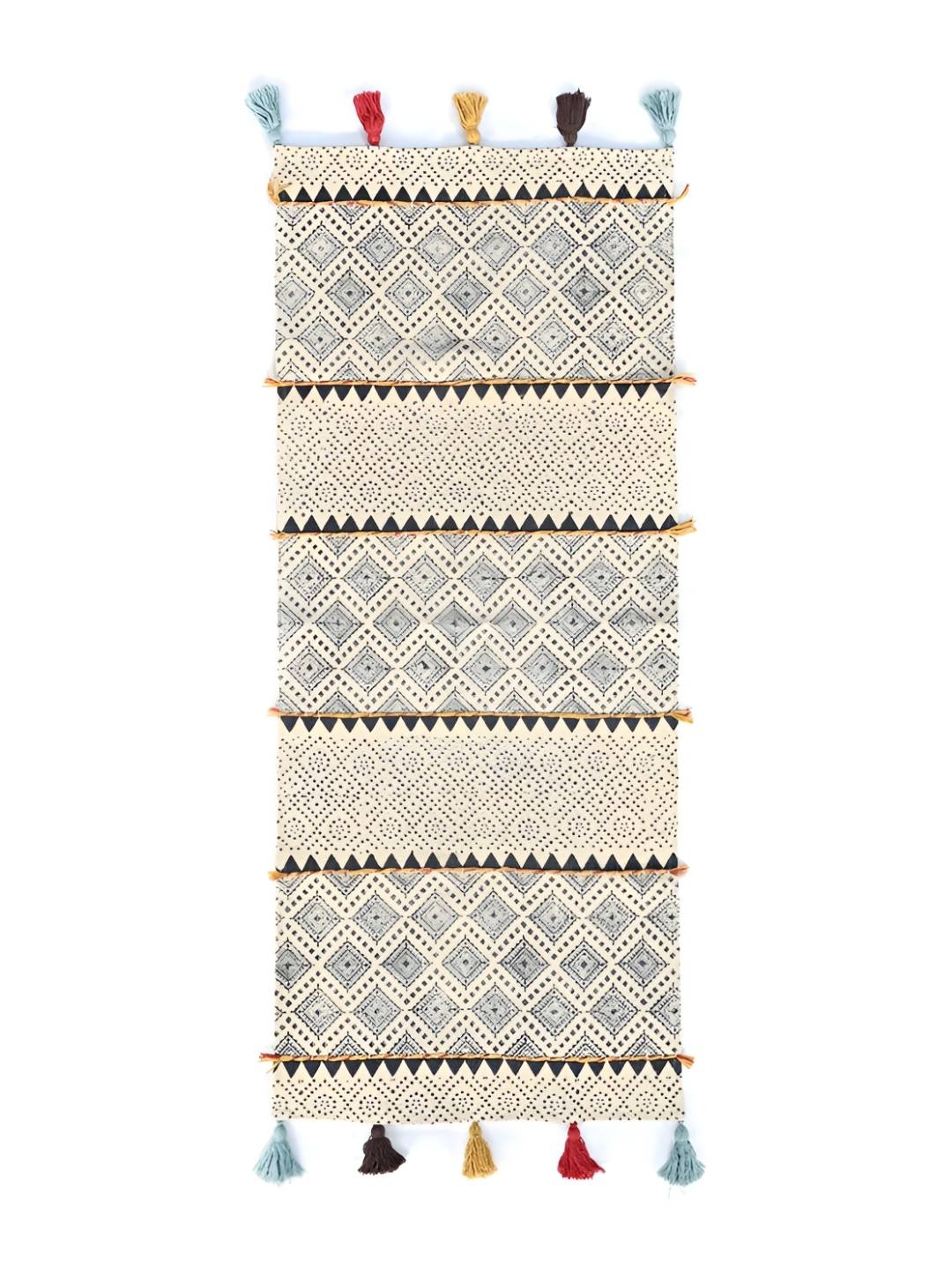 

Art Avenue Black & Beige Geometric Printed Cotton Dhurrie Runner Mat