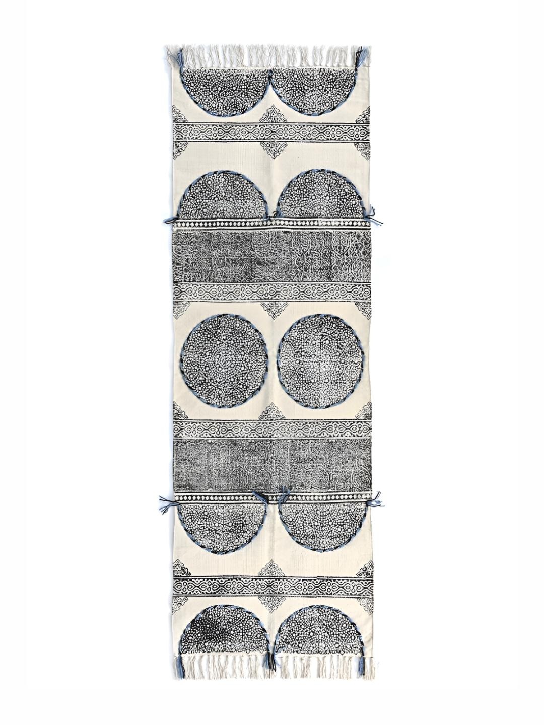 

Art Avenue Cream Coloured & Black Printed Cotton Rug Dhurrie Runner