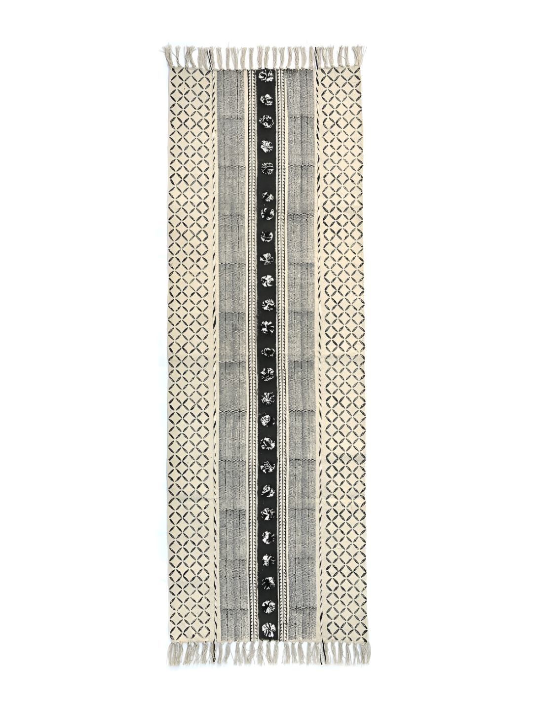 

Art Avenue Black & Beige Geometric Printed Cotton Dhurrie Runner Mat
