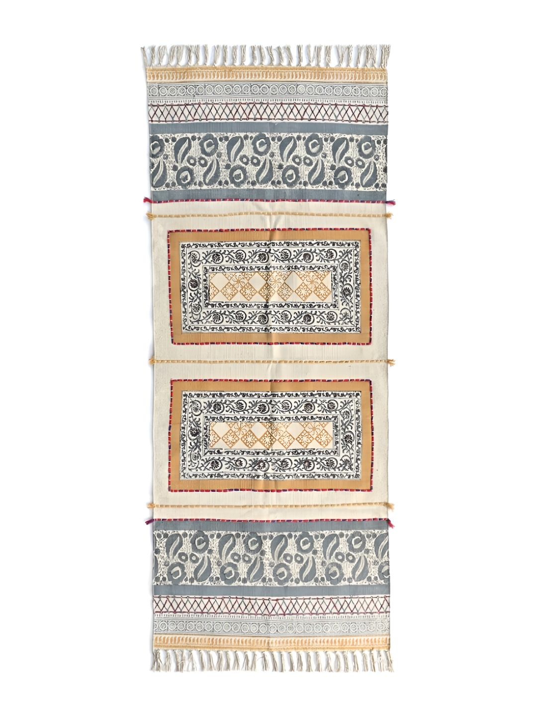 

Art Avenue Black & Blue Geometric Printed Cotton Dhurrie Runner Mat