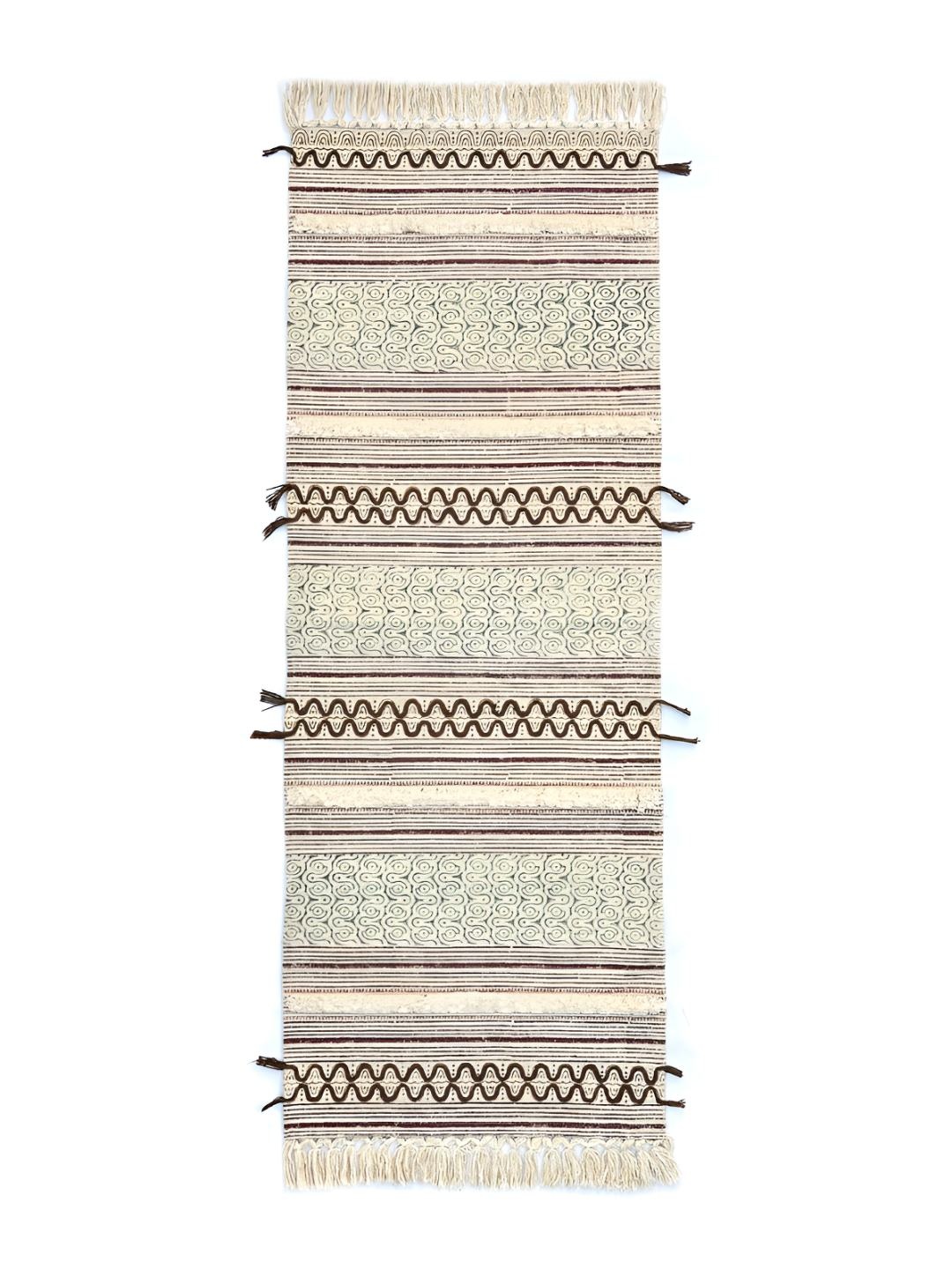 

Art Avenue Maroon & Green Printed Cotton Rug Dhurrie Runner