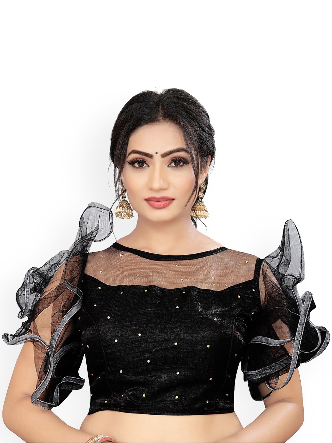 

Reeta Fashion Embellished Beads & Stones Boat Neck Saree Blouse, Black