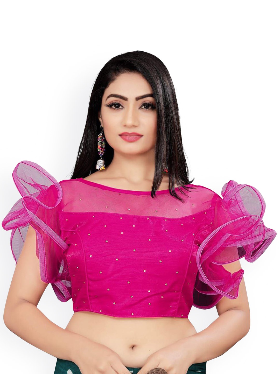 

Reeta Fashion Embellished Beads & Stones Detailed Satin Saree Blouse, Pink