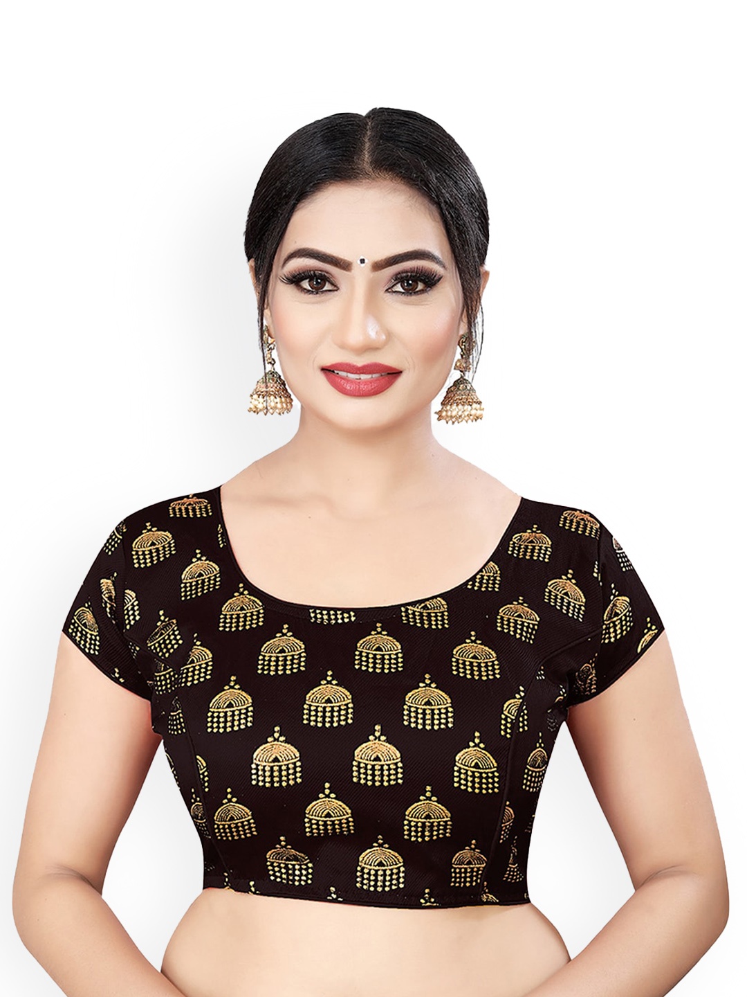 

Reeta Fashion Ethnic Motifs Printed Brocade Saree Blouse, Black