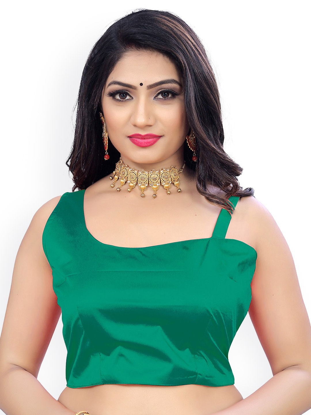 

Reeta Fashion Asymmetric Neck Sleeveless Satin Saree Blouse, Sea green