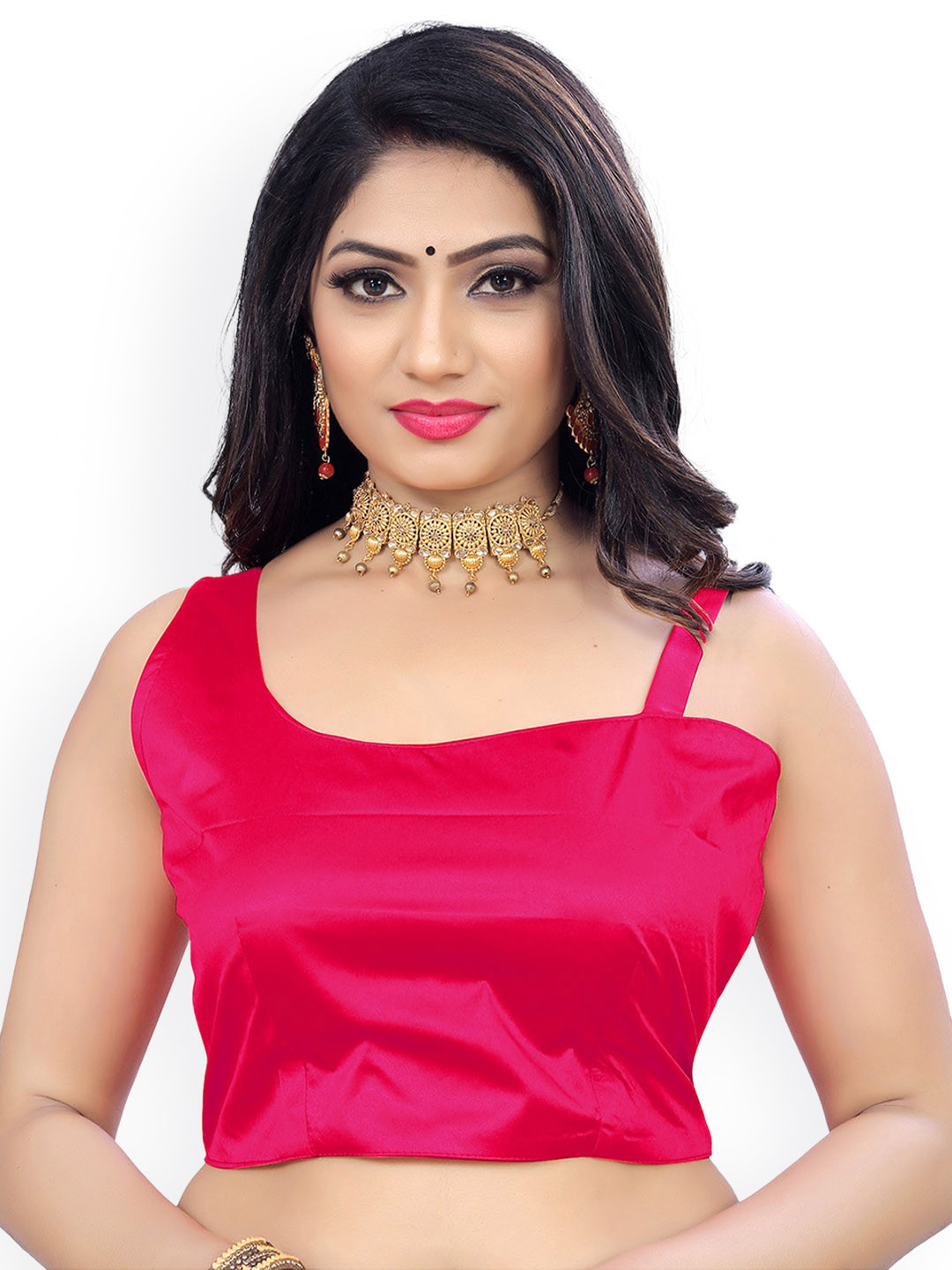 

Reeta Fashion Sleeveless Asymmetric Neck Padded Saree Blouse, Pink
