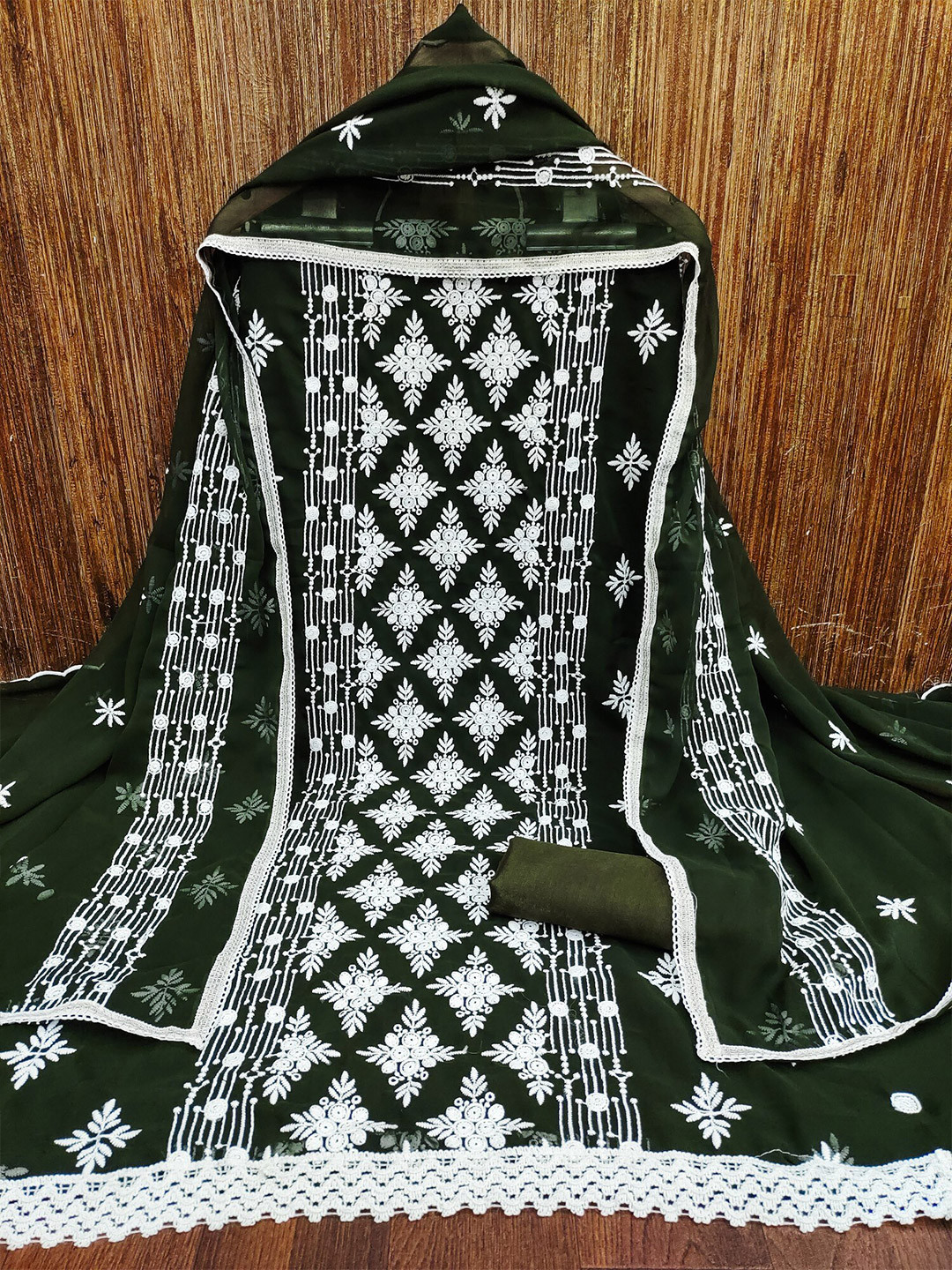 

LeeliPeeri Designer Embroidered Unstitched Dress Material, Green