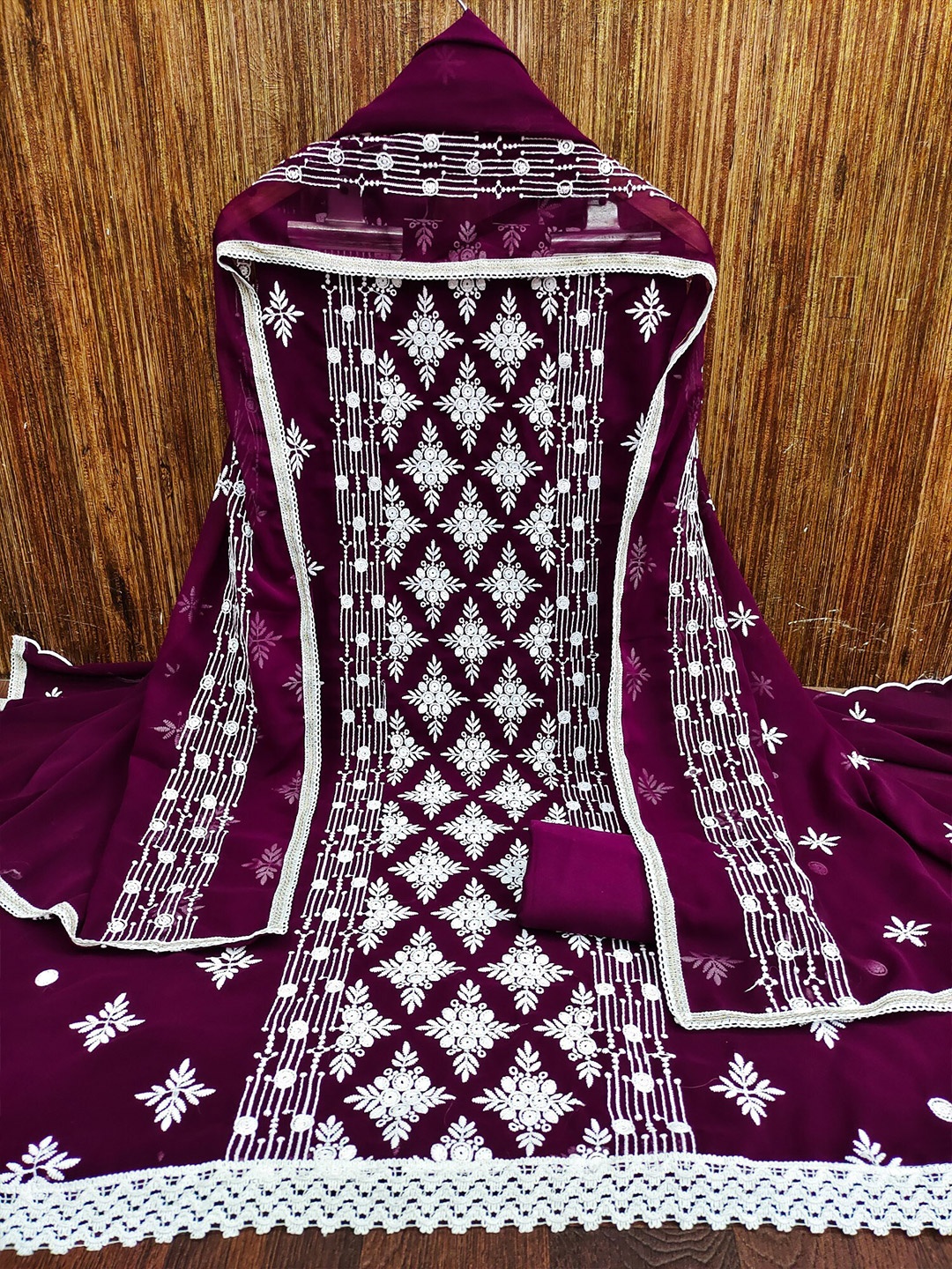 

LeeliPeeri Designer Floral Embroidered Unstitched Dress Material, Purple