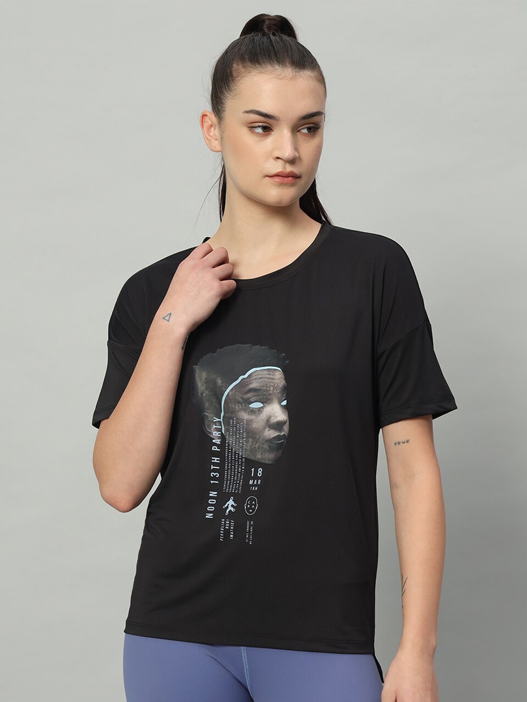 

MKH Graphic Printed Dri-FIT Drop-Shoulder Sleeves Relaxed Fit T-shirt, Black