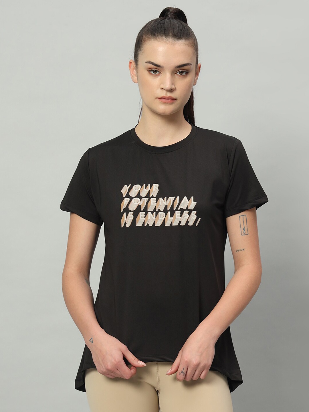 

MKH Typography Printed Relaxed Fit Drop-Shoulder Sleeves Dri-Fit T-shirt, Black