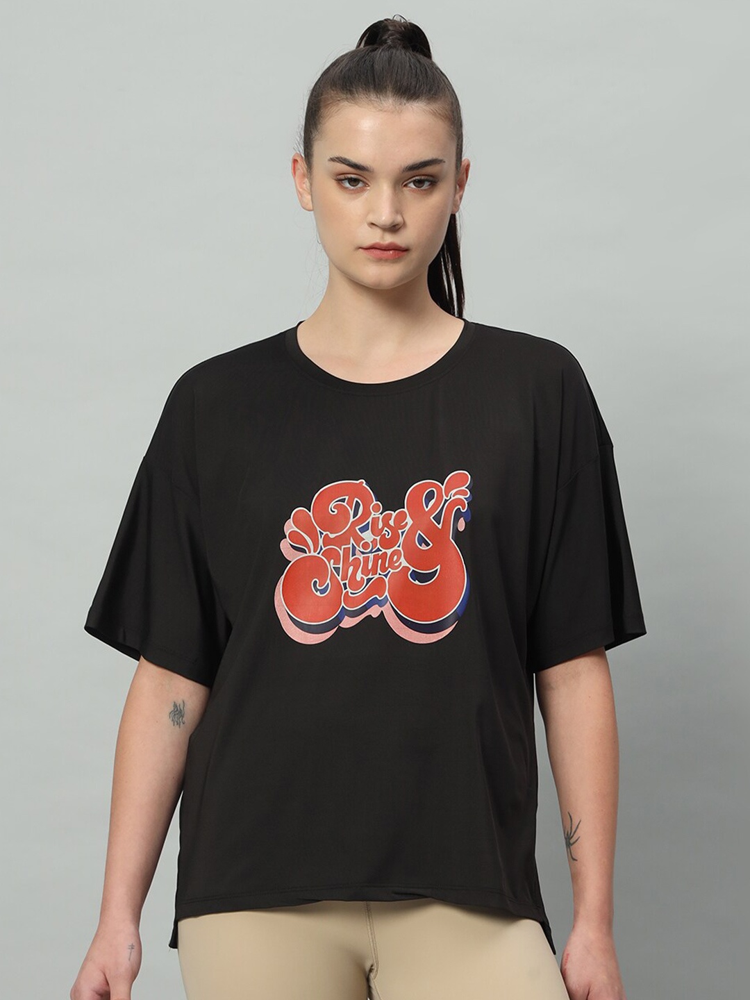 

MKH Typography Printed Drop-Shoulder Sleeves Dri-FIT T-shirt, Black