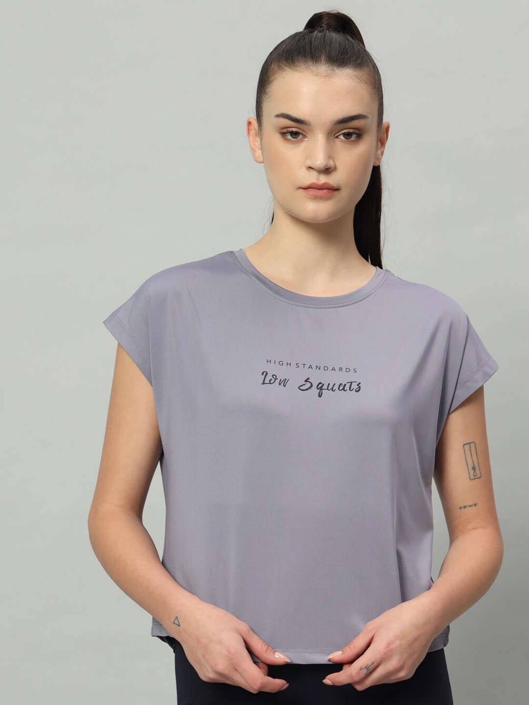 

MKH Typography Round Neck Extended Sleeves Relaxed Fit T-shirt, Grey