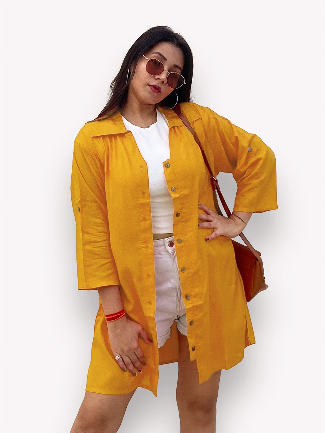 

Indietoga Rayon Classic Oversized Casual Longline Shirt, Yellow