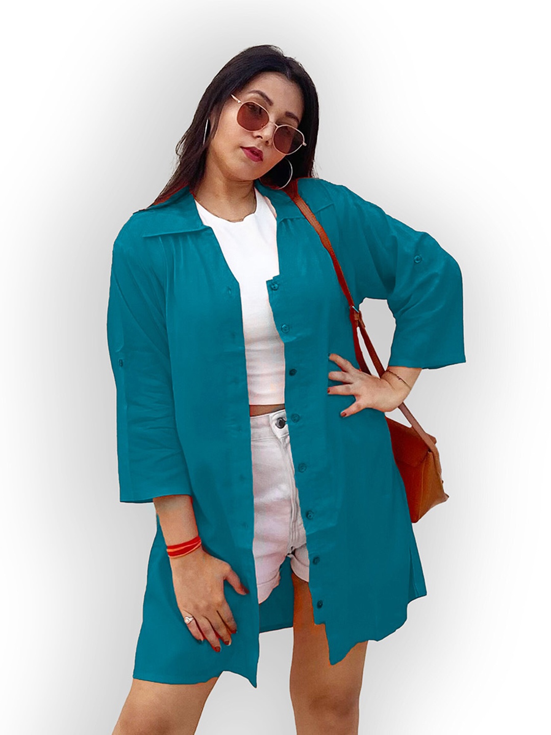 

Indietoga Rayon Classic Oversized Casual Longline Shirt, Blue
