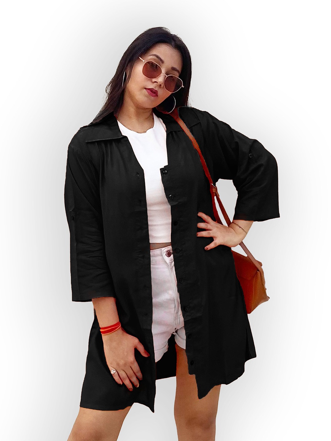 

Indietoga Rayon Classic Oversized Casual Longline Shirt, Black