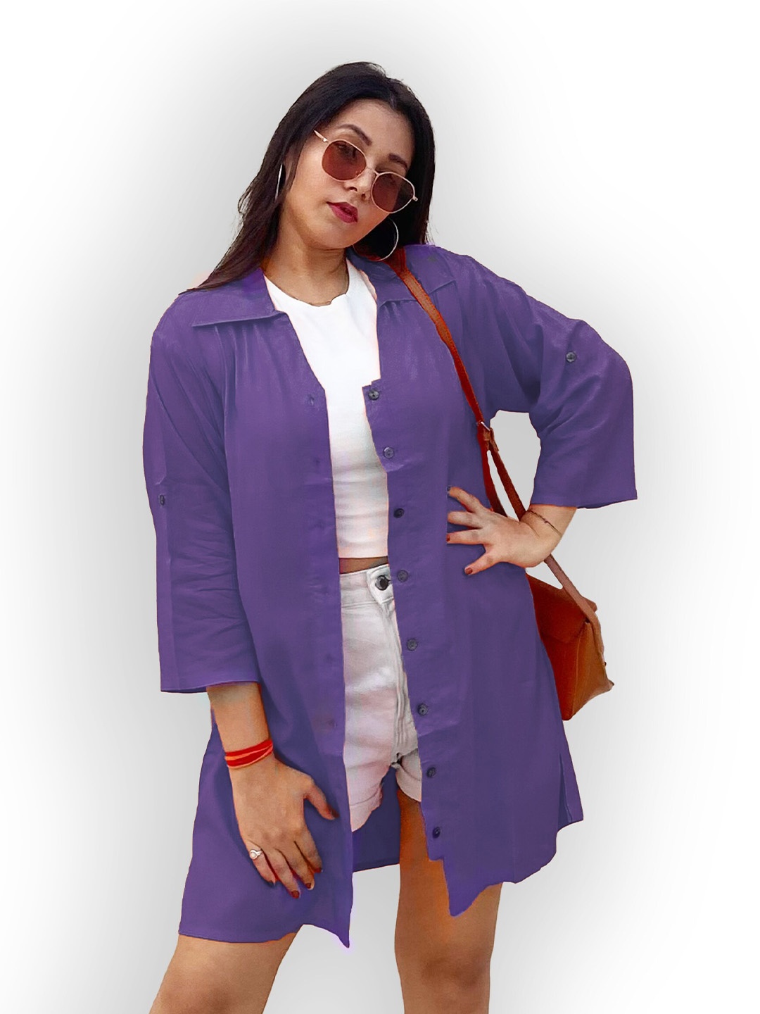 

Indietoga Rayon Classic Oversized Casual Longline Shirt, Purple