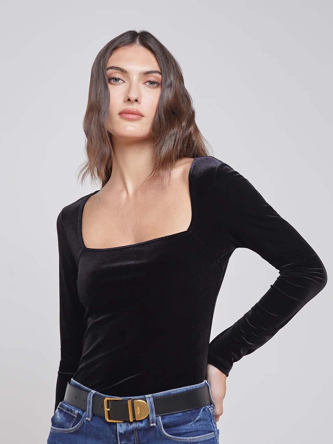 

MARZENI Full Sleeve Velvet Top, Black