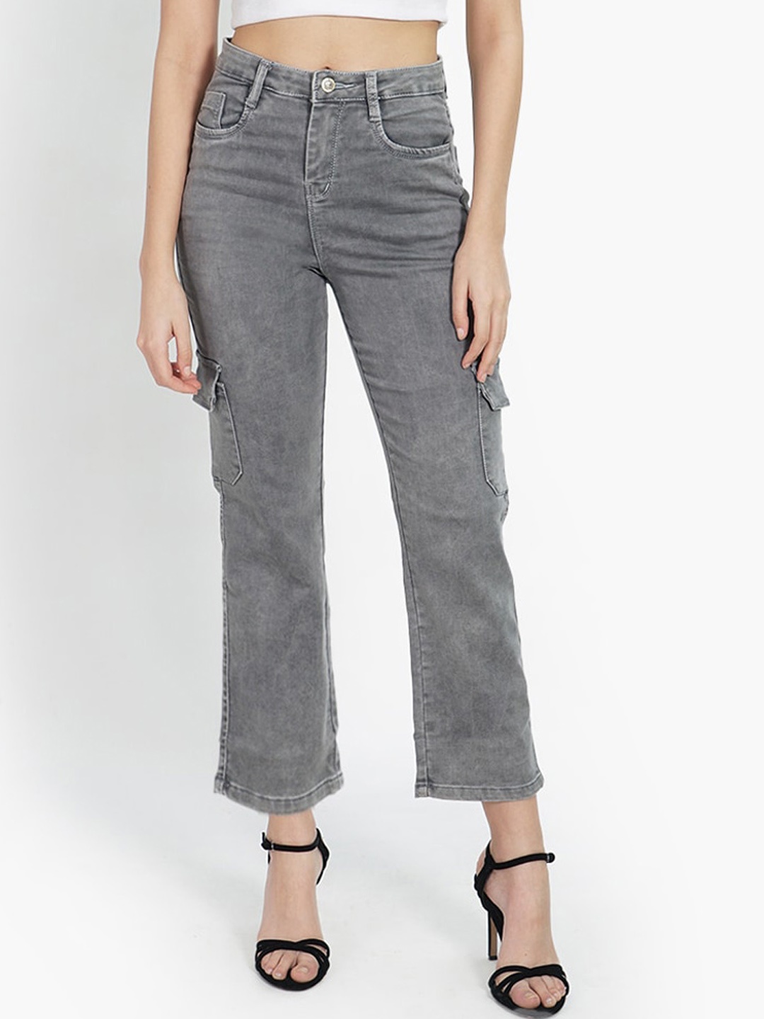 

MM-21 Women Loose Mom Fit Clean Look Light Fade Cotton Jeans, Grey