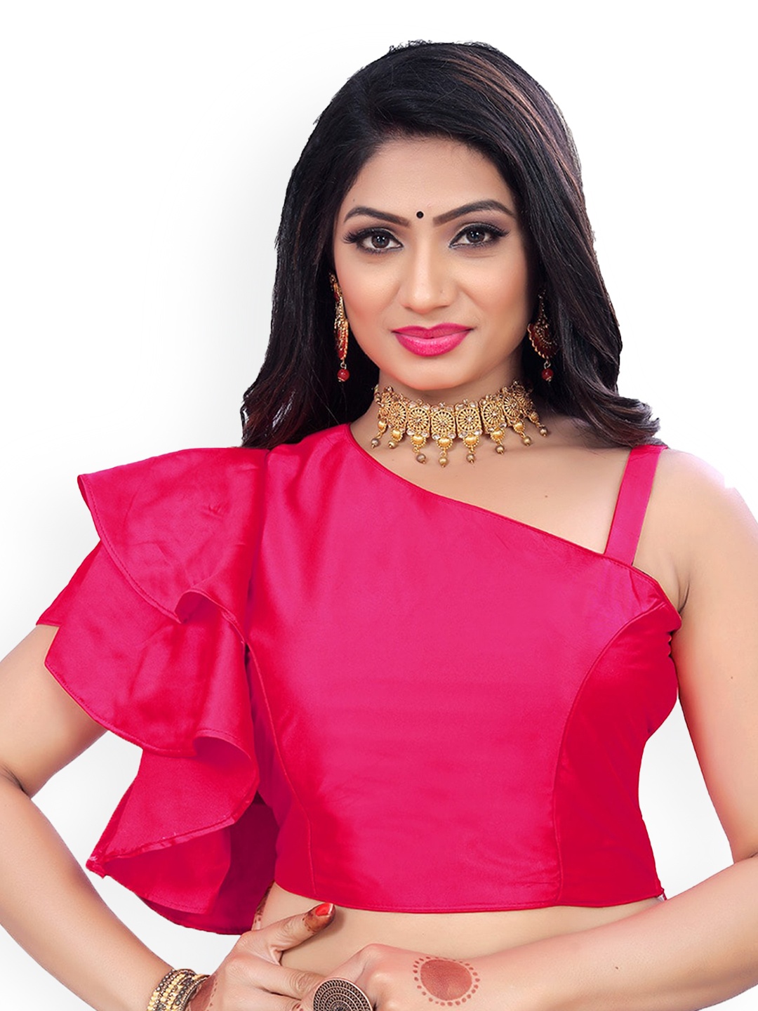

Reeta Fashion Sleeveless Padded Satin Saree Blouse, Pink