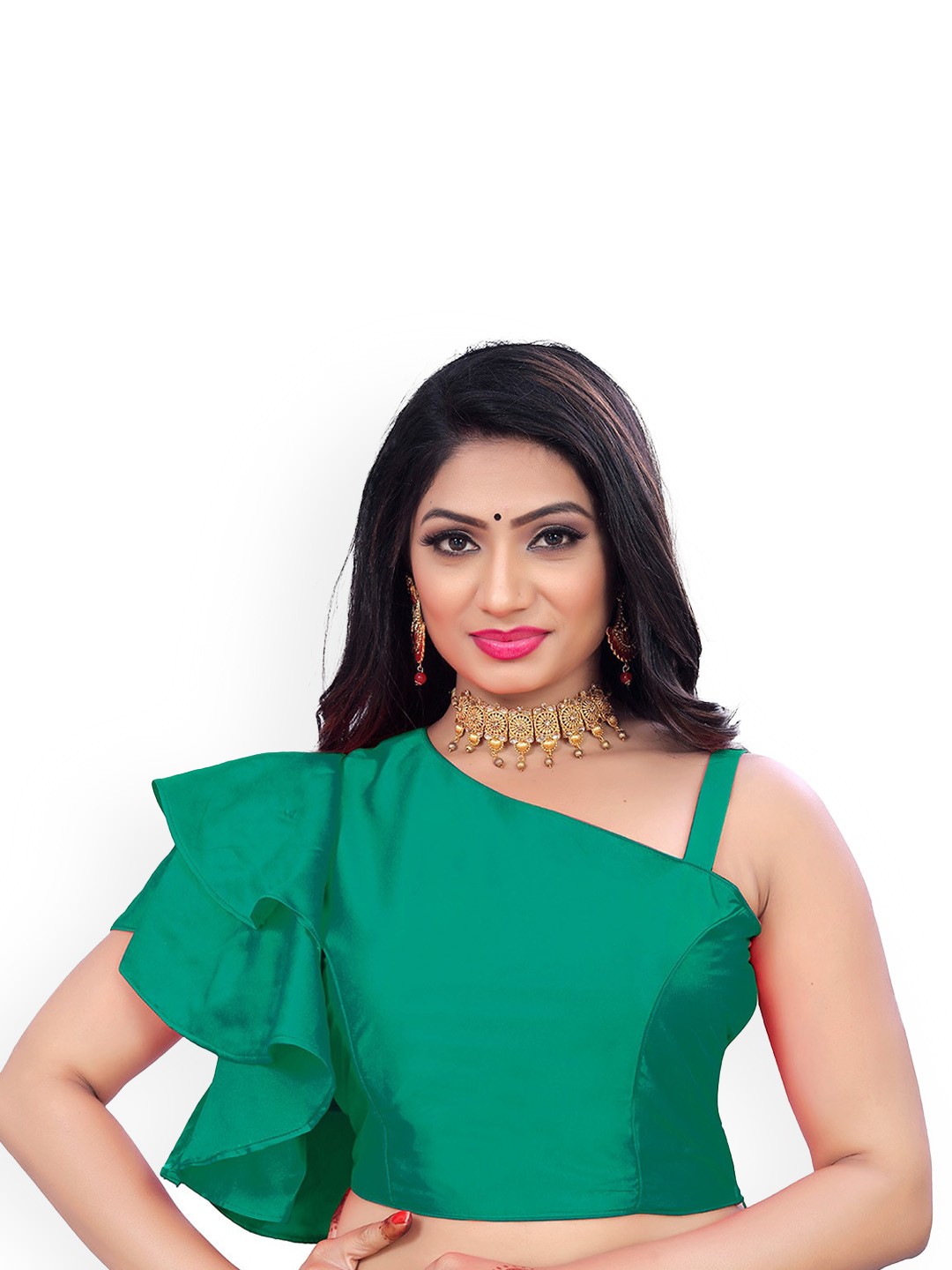 

Reeta Fashion Sleeveless Ruffled Padded Saree Blouse, Sea green