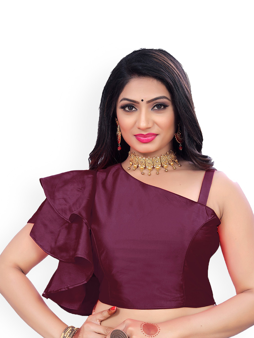 

Reeta Fashion Sleeveless Padded Satin Saree Blouse, Purple