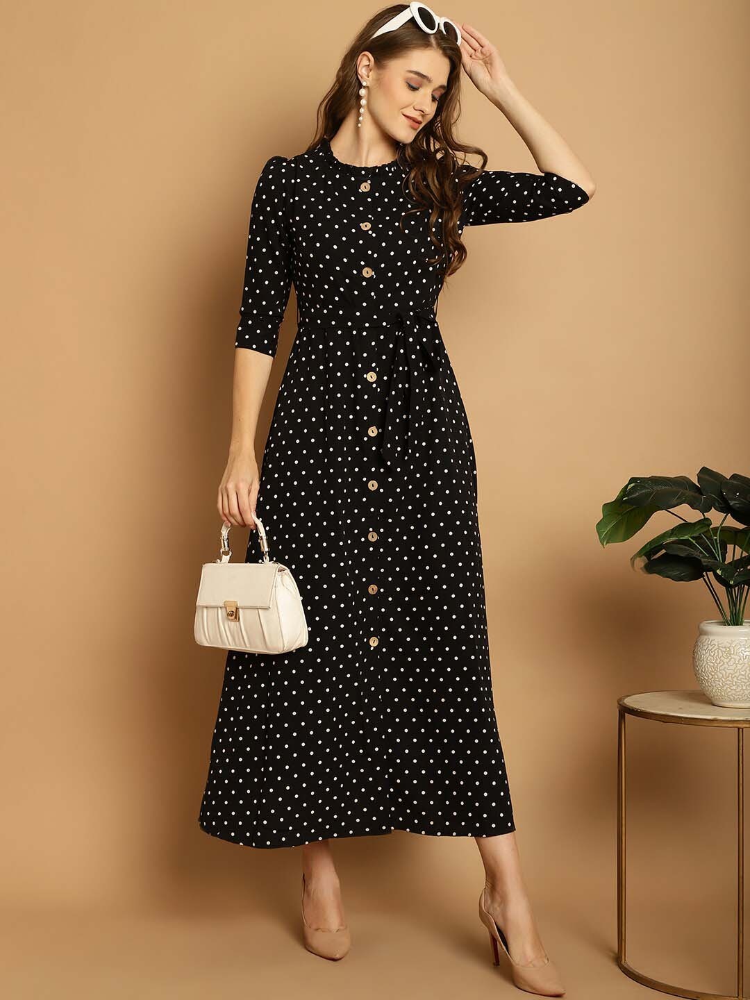 

La Zoire Polka Dot Printed Crepe Maxi Dress, Black