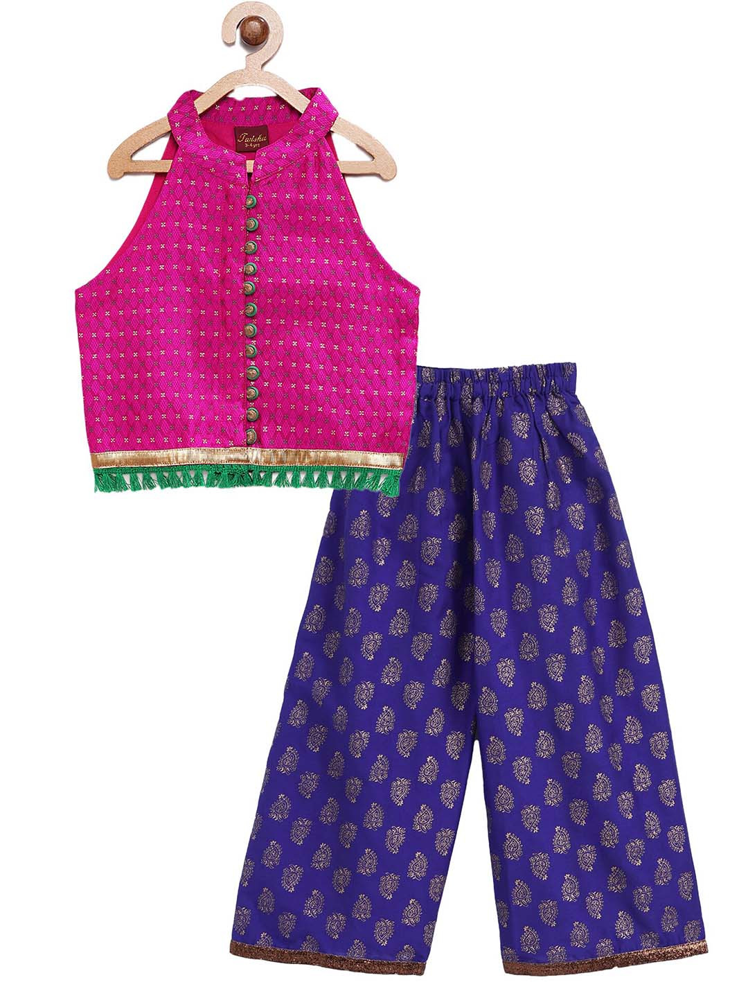 

Twisha Girls Printed Halter Neck Sleeveless Top with Palazzos, Pink