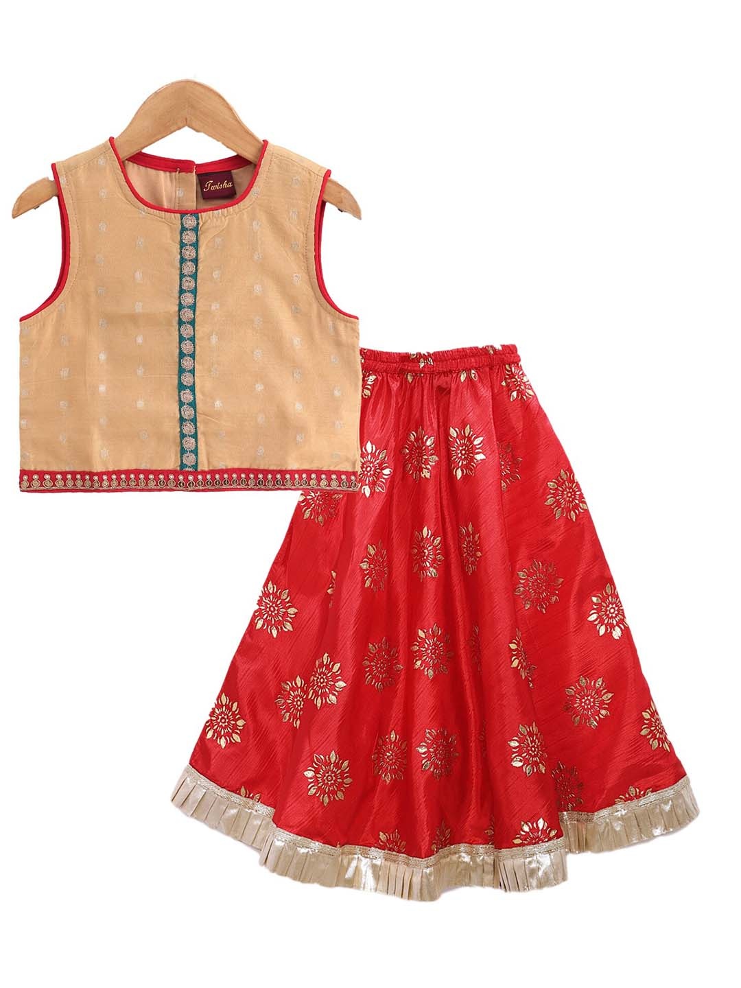 

Twisha Girls Printed Ready to Wear Lehenga Choli, Beige