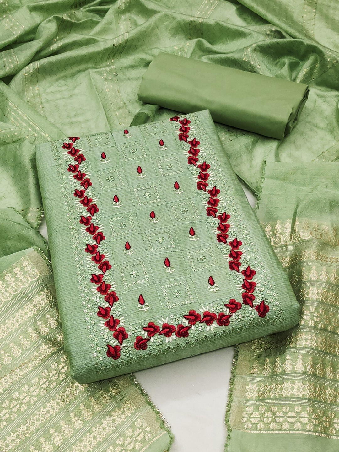 

LeeliPeeri Designer Embroidered Unstitched Dress Material, Green