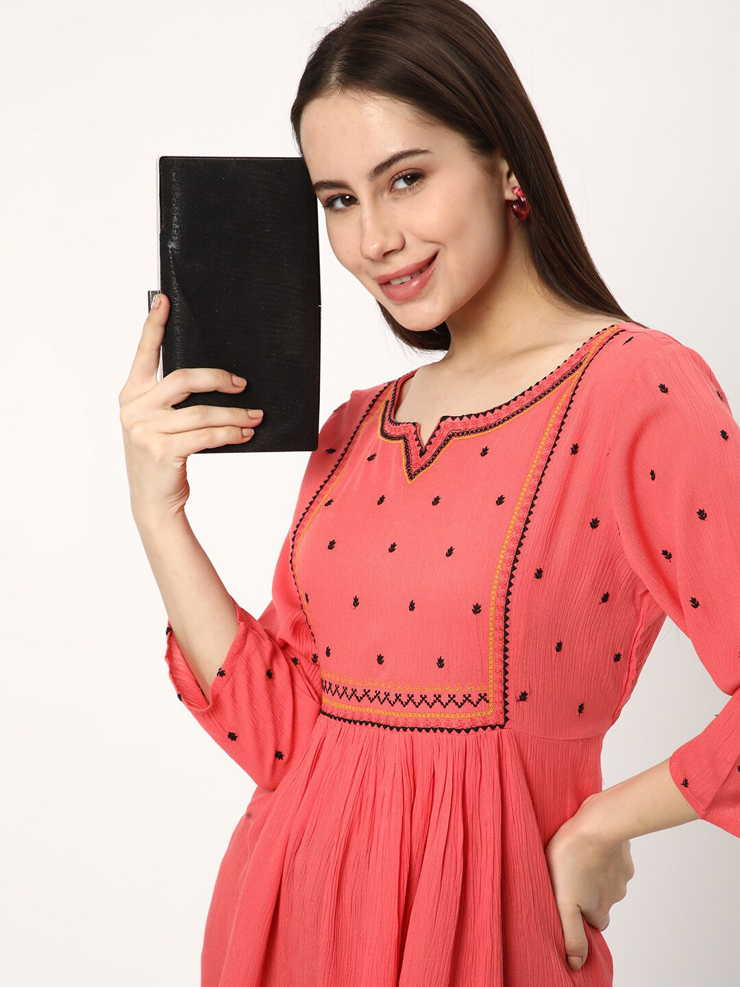 

R&B Round Neck Polka Dot Print Top, Peach