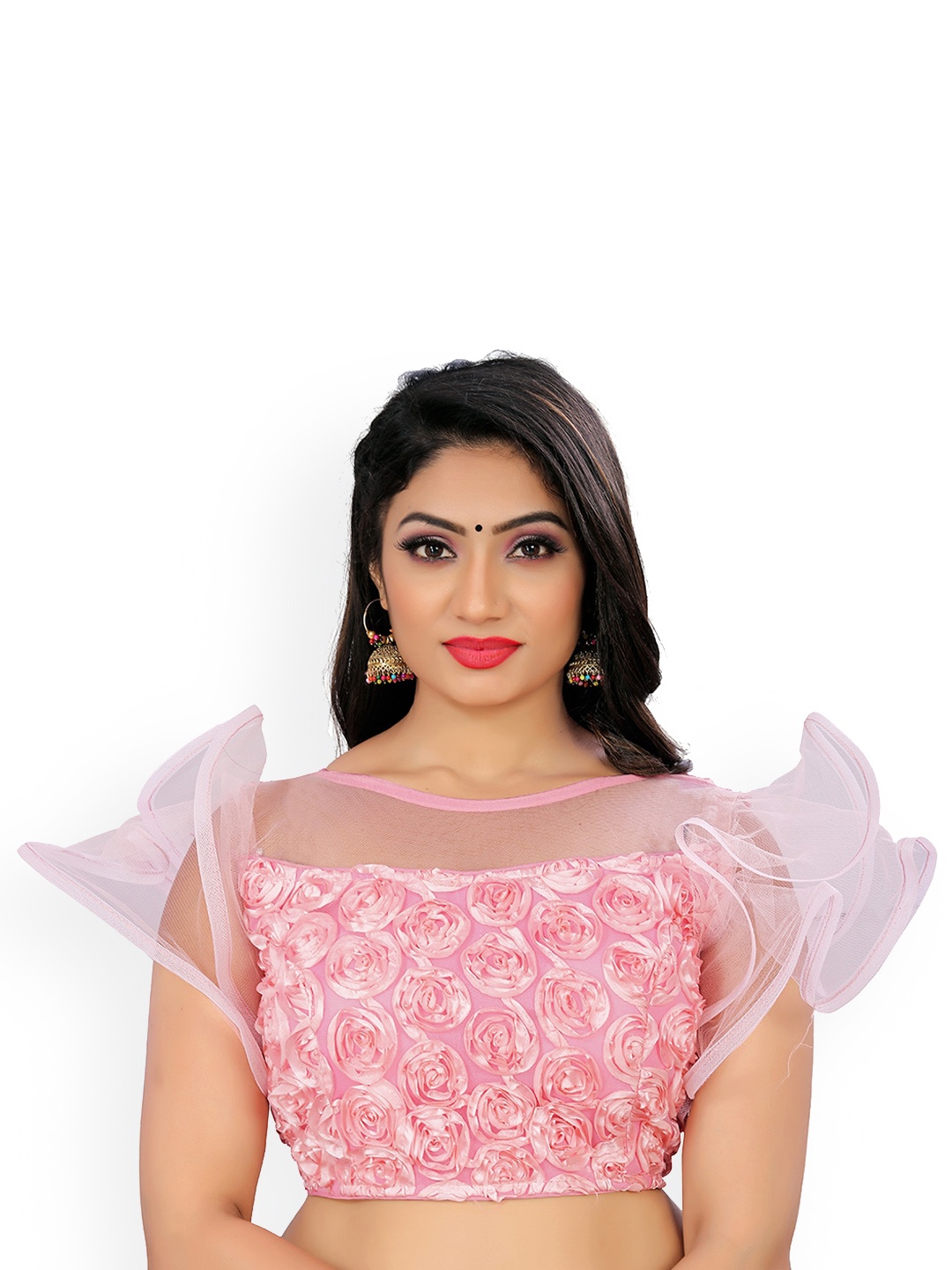 

Reeta Fashion Embroidered Boat Neck Saree Blouse, Pink