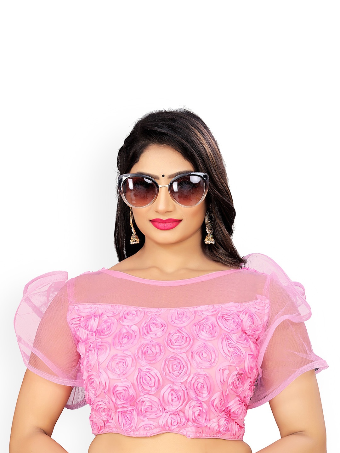 

Reeta Fashion Ribbon Embroidered Readymade Saree Blouse, Pink