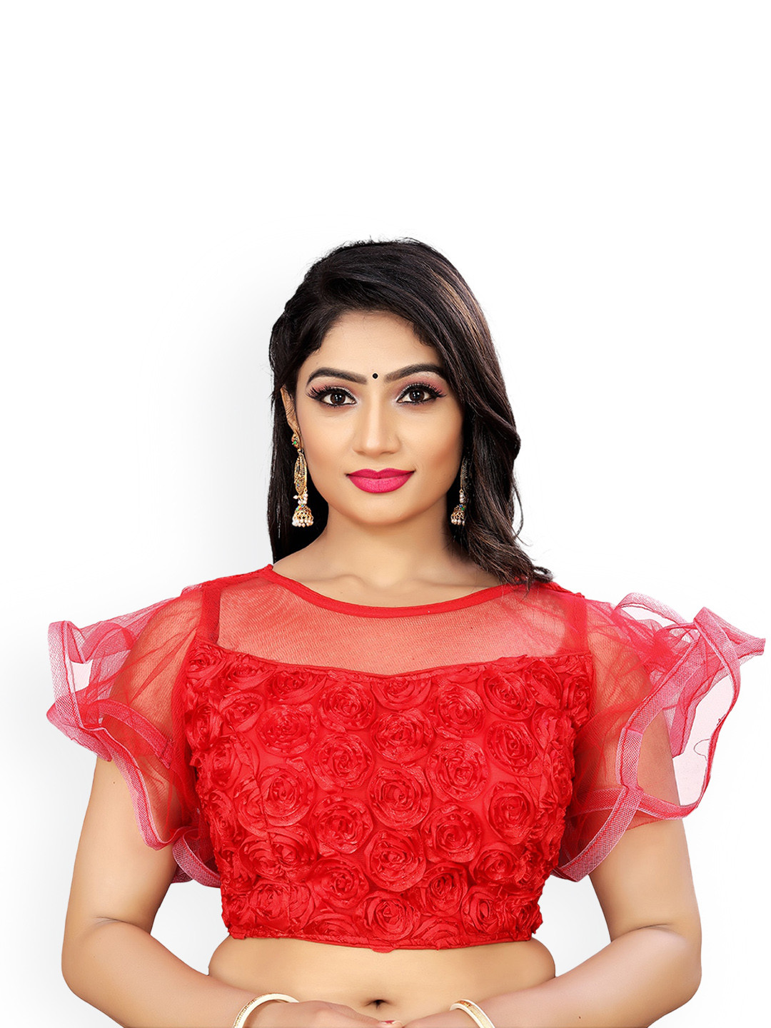 

Reeta Fashion Ribbon Embroidered Readymade Saree Blouse, Red