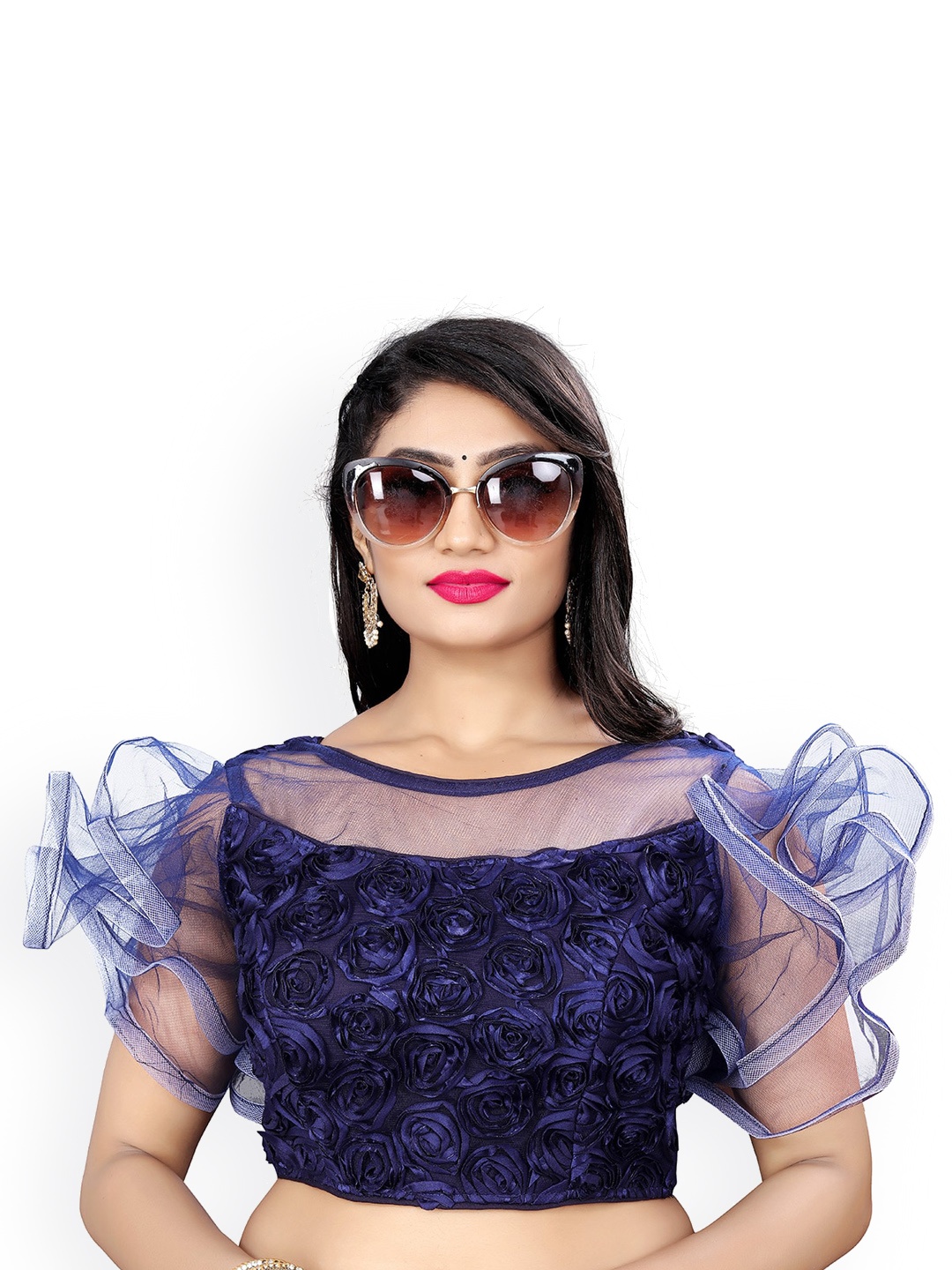 

Reeta Fashion Ribbon Embroidered Readymade Saree Blouse, Navy blue