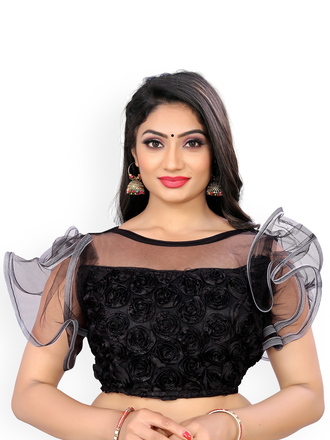 

Reeta Fashion Ribbon Embroidered Readymade Saree Blouse, Black