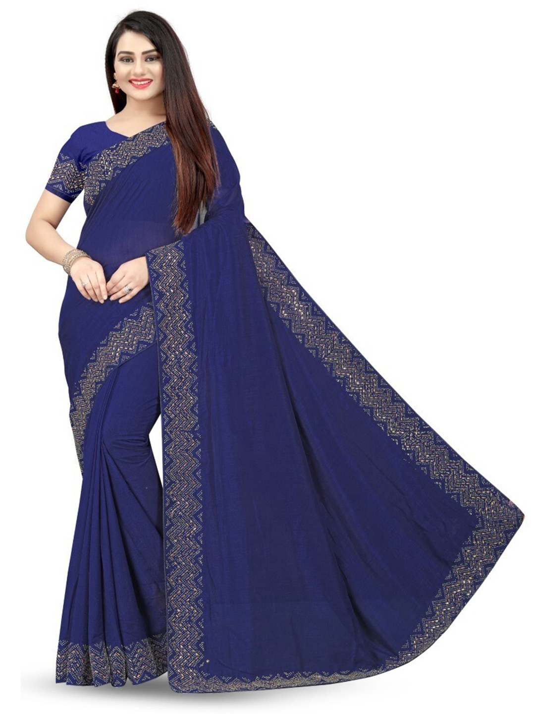 

PUNYATHA CREATION Beads And Stones Embellished Saree, Navy blue