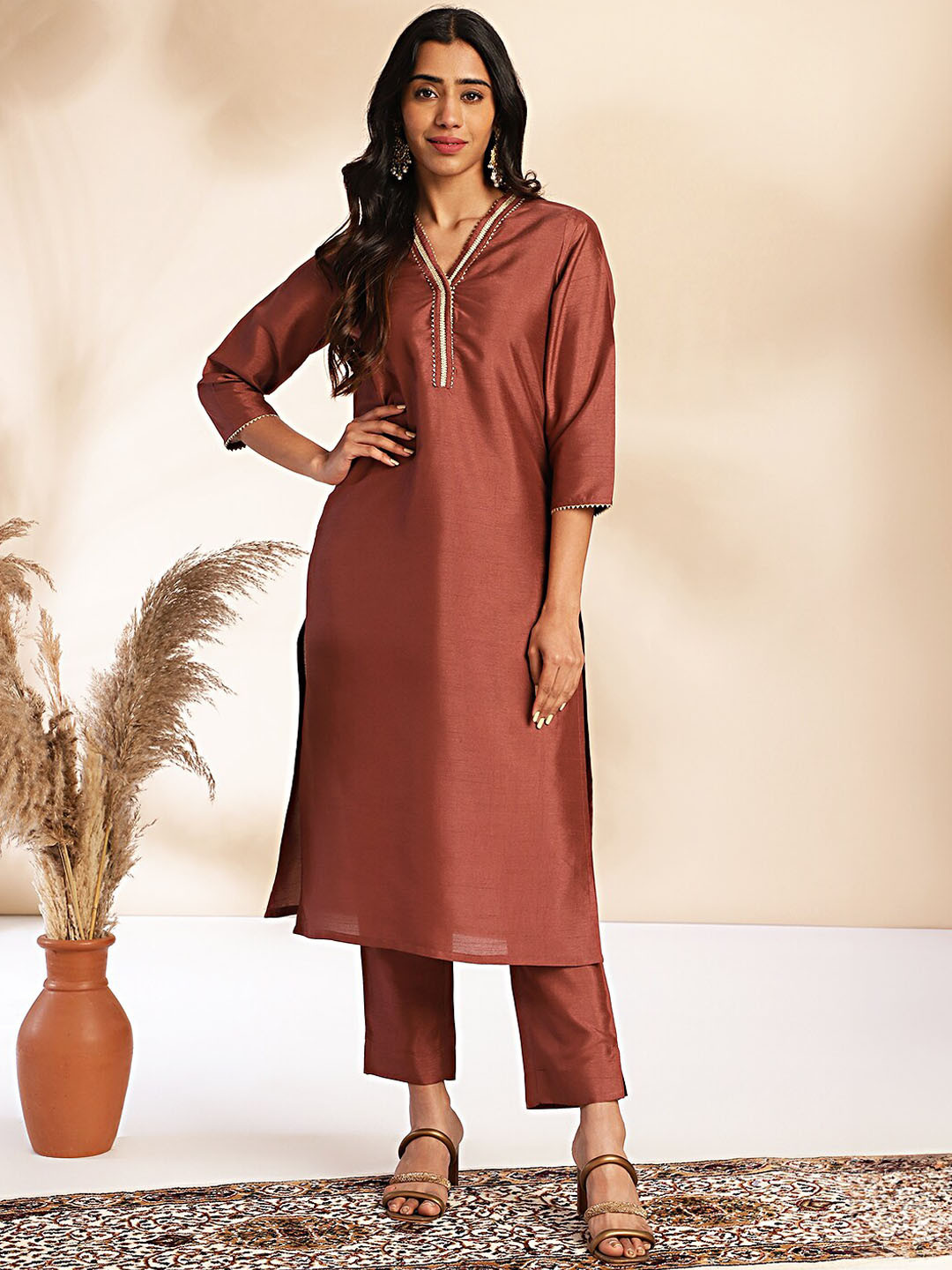 

KALINI Gotta Patti Kurta with Trousers, Rust