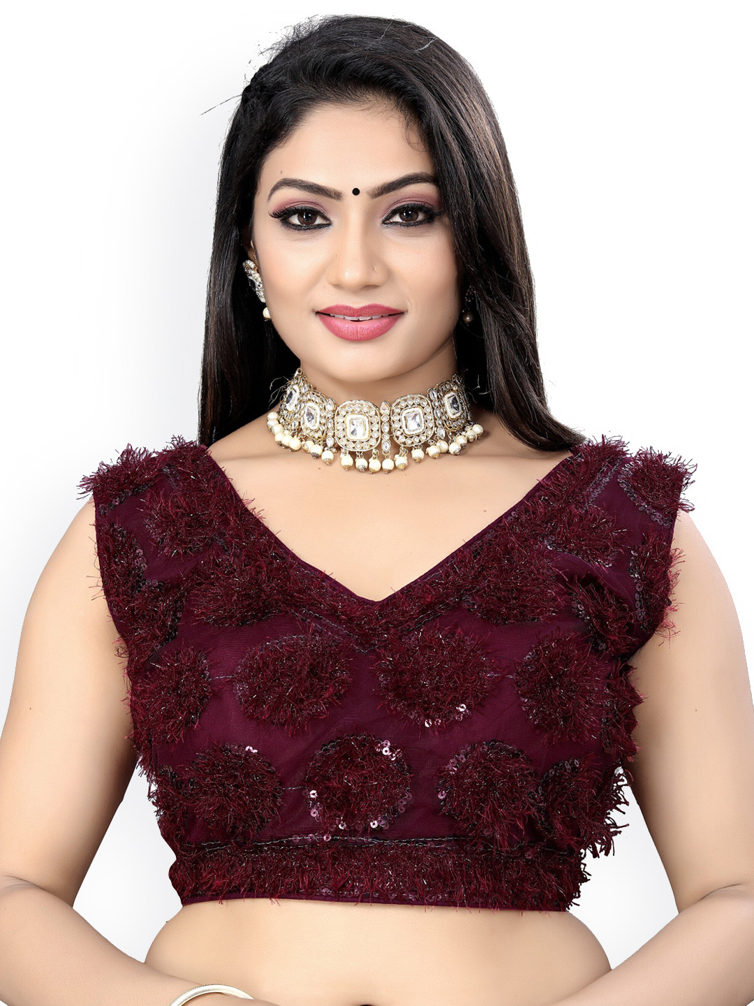 

Reeta Fashion Embroidered Sequinned Detailed Padded Saree Blouse, Purple