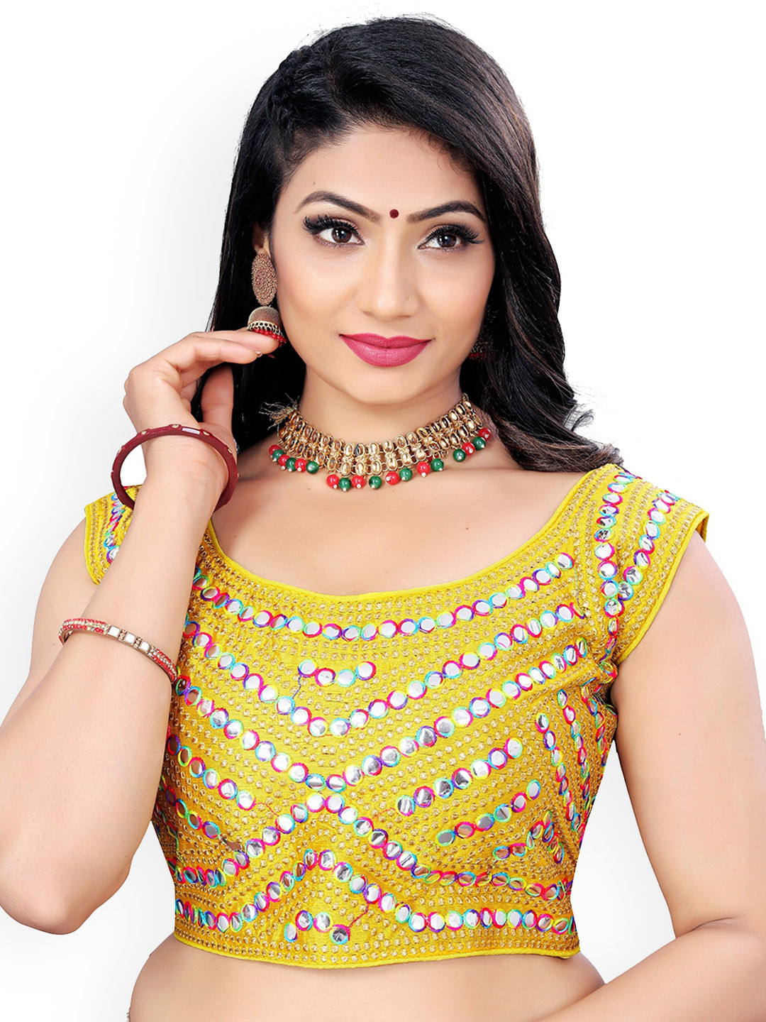 

Reeta Fashion Embroidered Mirror Work Padded Saree Blouse, Yellow