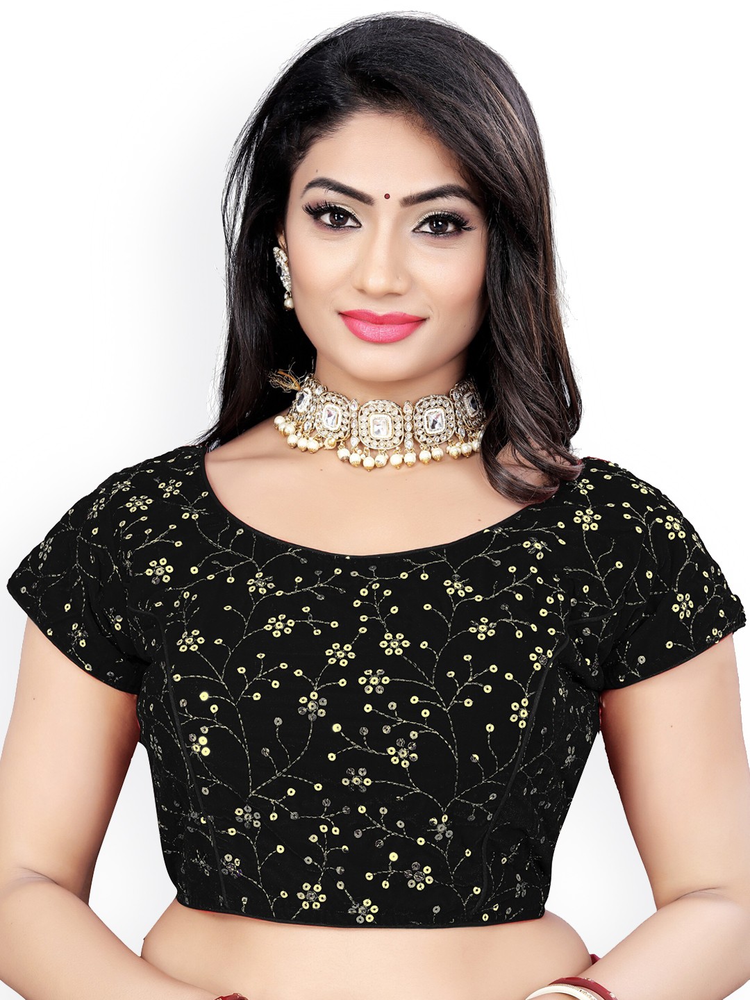 

Reeta Fashion Sequinned Embroidered Readymade Saree Blouse, Black