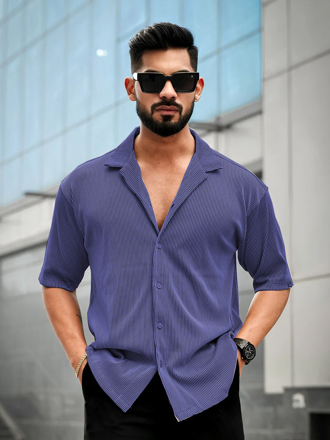

CLAFOUTIS Relaxed Fit Self Design Casual Shirt, Lavender