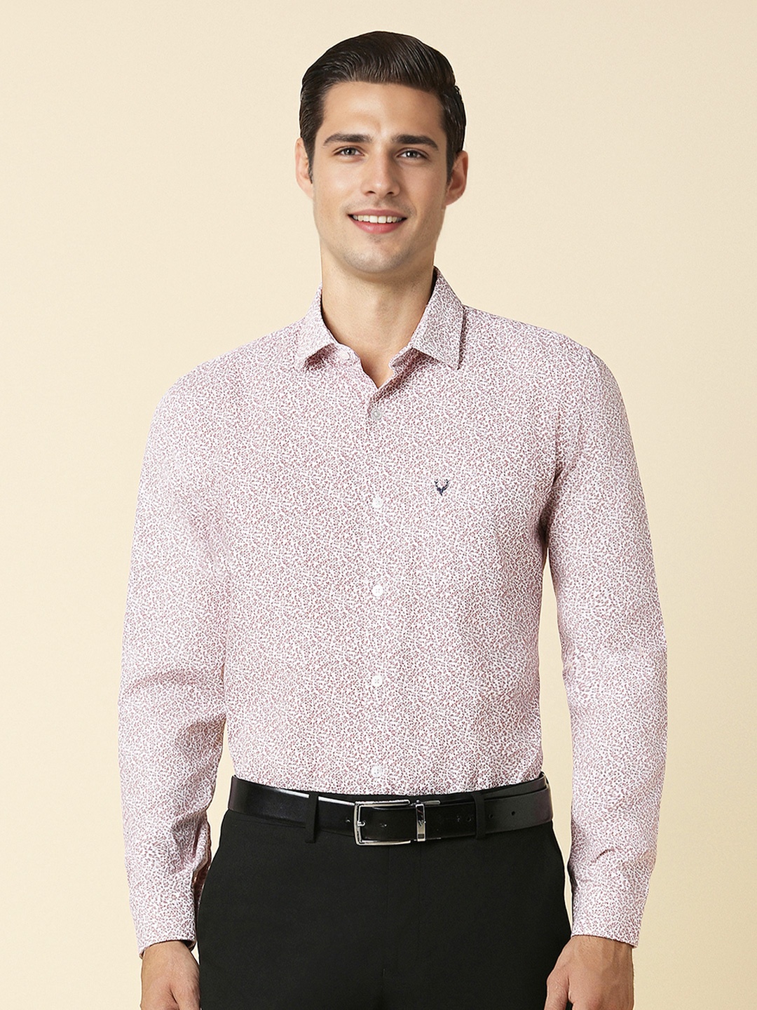 

Allen Solly Slim Fit Micro Ditsy Printed Spread Collar Cotton Linen Formal Shirt, Pink
