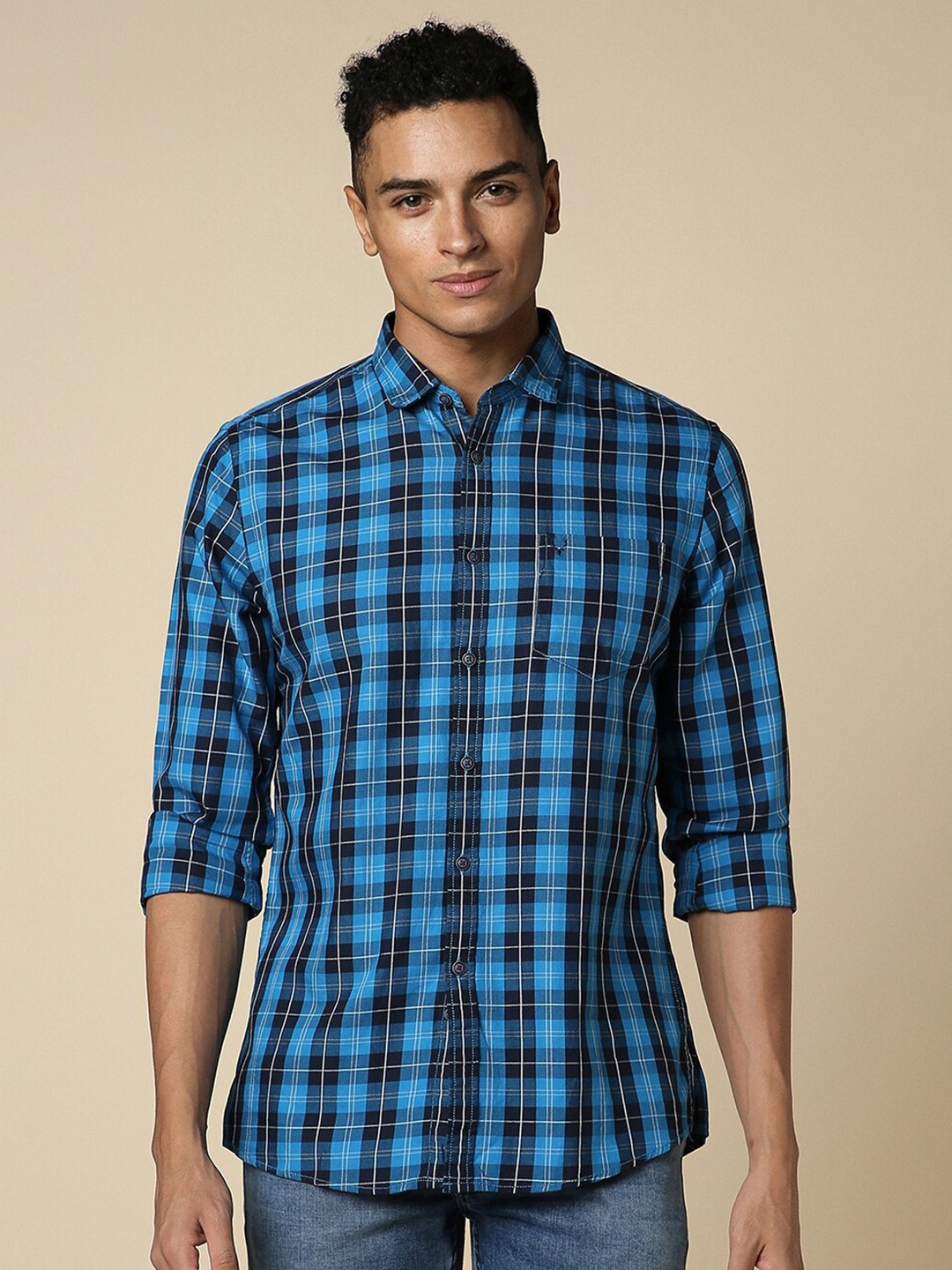 

Allen Solly Custom Fit Tartan Checked Pure Cotton Casual Shirt, Blue